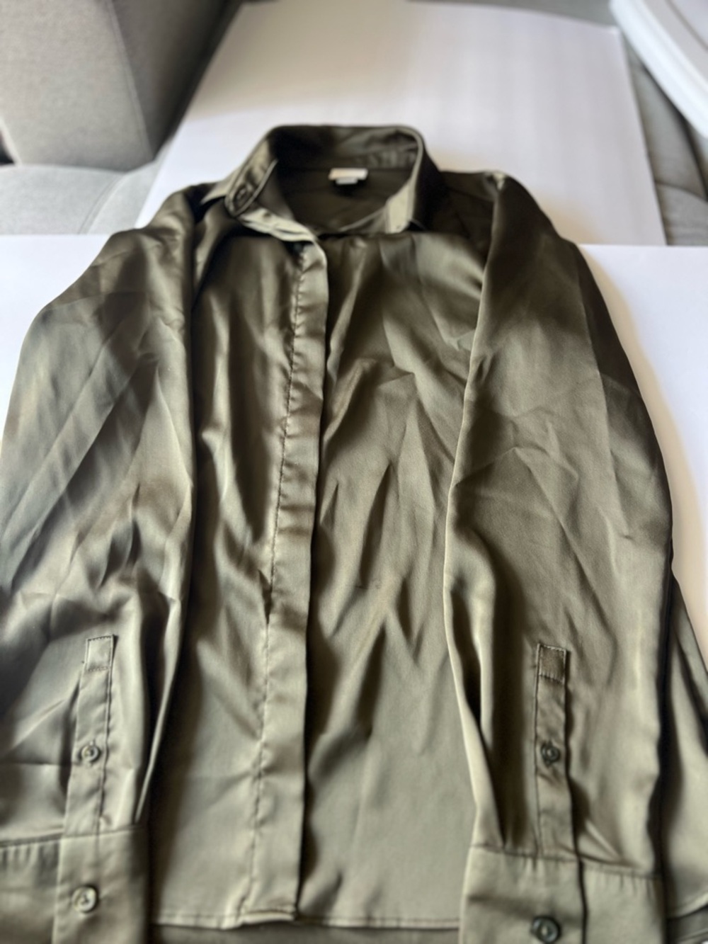 a new day Olive Satin Button-Front Shirt